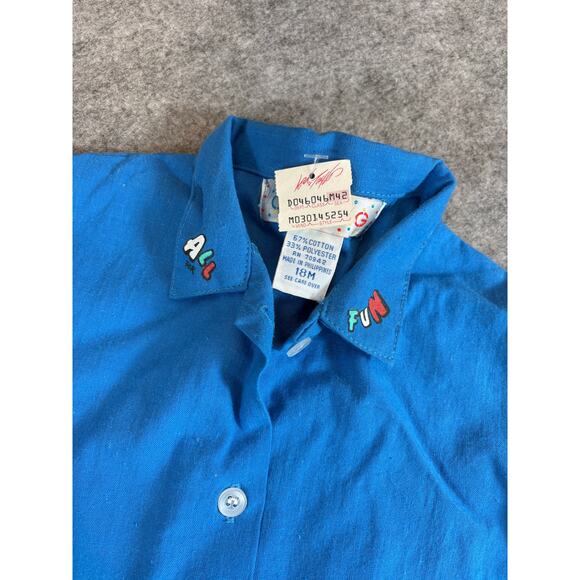 VINTAGE 90s Offspring Mini Monster Overalls Shirt Set Toddler 18M White Blue NWT - Picture 6 of 8